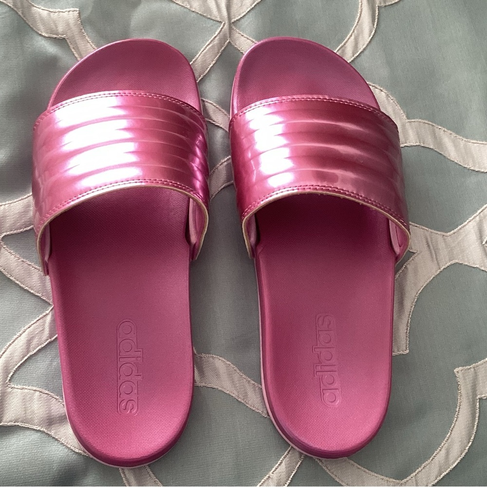 Adidas Pink Slide Sandals with Lustrous Finish